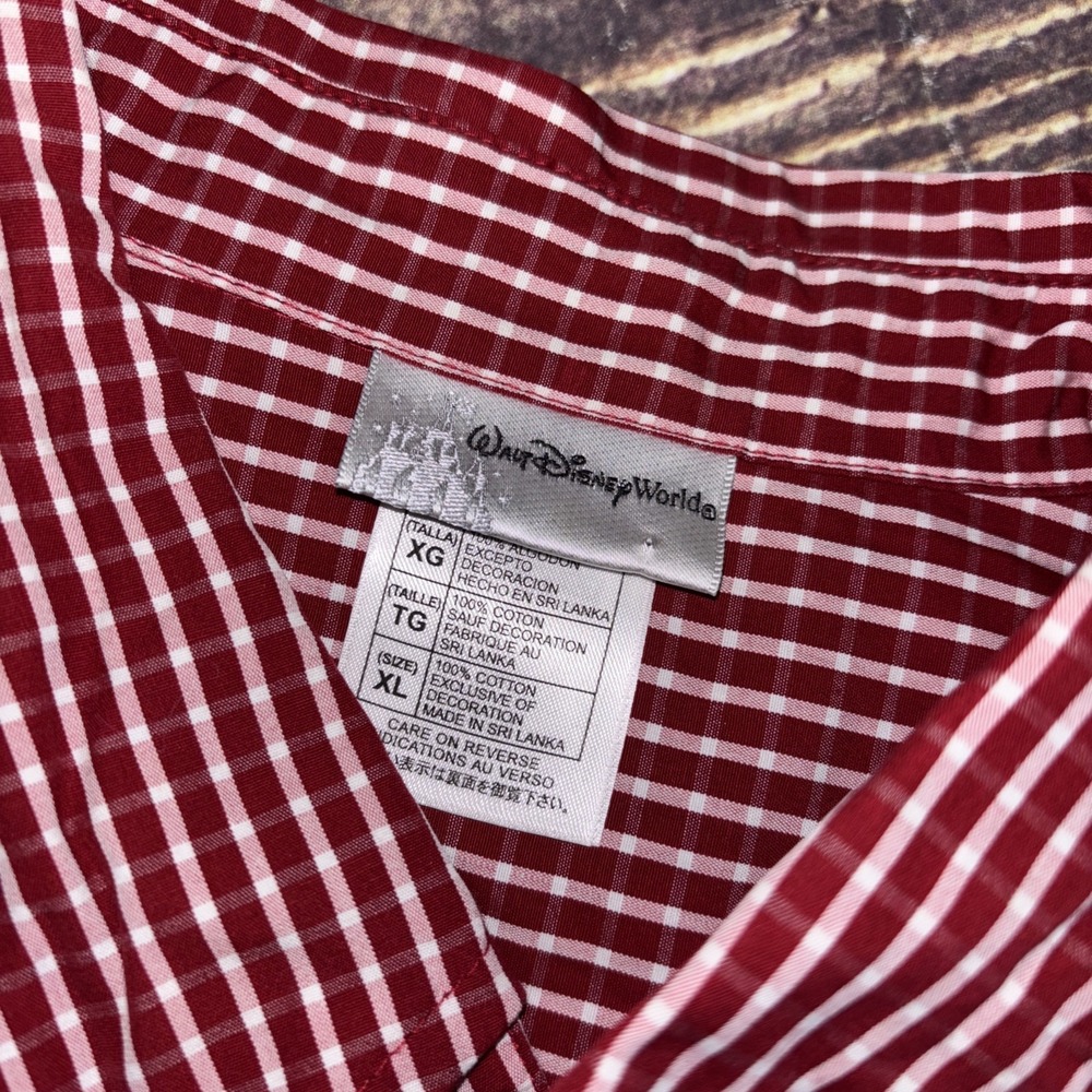 Walt Disney World Mens Dress Shirt XLarge Red White Plaid Embroidered Mickey XL - Picture 2 of 7